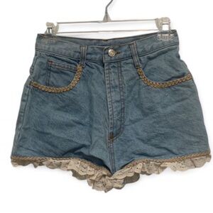 Vintage Niki Lee Crochet Trim High Rise Jean Shorts